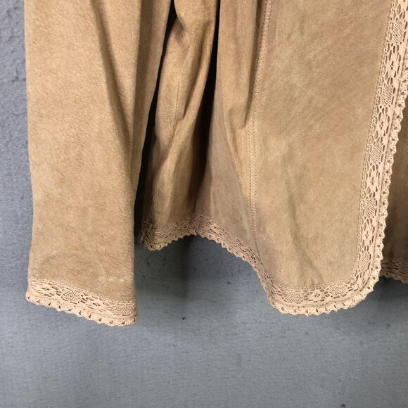 Coldwater Creek Jacket Womens 3X Tan Suede Leather Open Front Lace Trim Boho - Picture 7 of 15